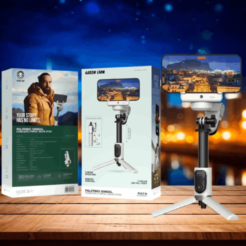 Green Lion Palermo – Trépied Stabilisateur Mono-Axe 360°, Bluetooth 5.2 & LED RGB Green Lion Palermo – Trépied Stabilisateur Mono-Axe 360°, Bluetooth 5.2 & LED RGB