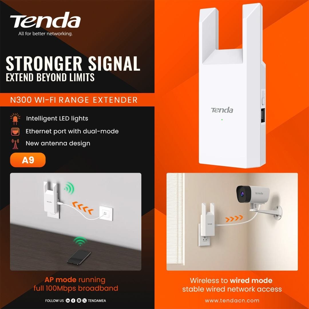 Tenda A9 N300 – Répéteur Wi-Fi 300Mbps avec Mode Point d’Accès & Port Ethernet 100Mbps Tenda A9 N300 – Répéteur Wi-Fi 300Mbps avec Mode Point d’Accès & Port Ethernet 100Mbps – Image 9