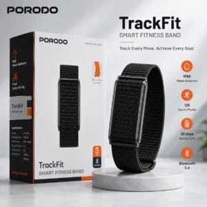 Porodo TrackFit – Bracelet Connecté Bluetooth 5.4 avec 2 Bracelets & étanche IP68