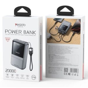YESIDO YP96 – Power Bank 20000mAh QC 22.5W Fast Charge avec Câble Intégré