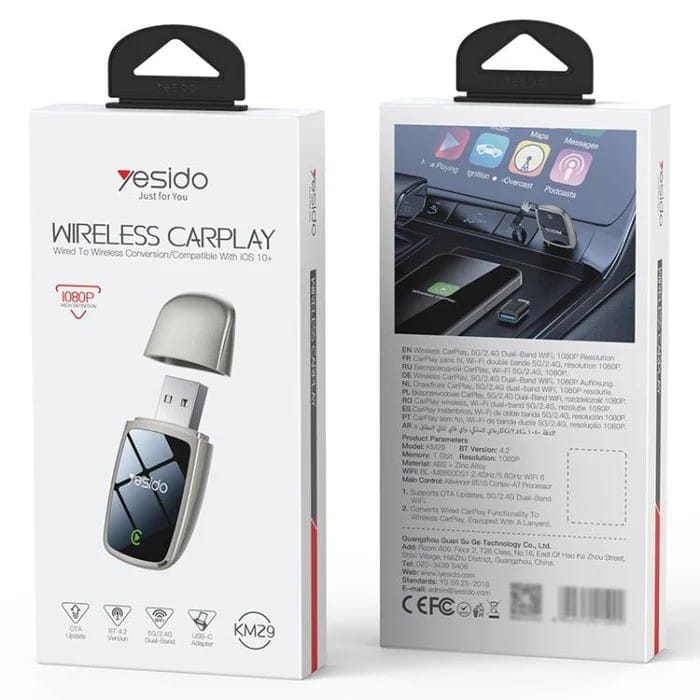 YESIDO KM29 – Adaptateur Apple CarPlay Sans Fil Wi-Fi 5G/2.4G & Bluetooth 4.2 Plug & Play YESIDO KM29 – Adaptateur Apple CarPlay Sans Fil Wi-Fi 5G/2.4G & Bluetooth 4.2 Plug & Play