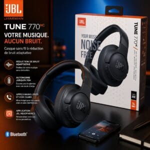 JBL Tune 770NC – Casque Bluetooth avec Son Pure Bass JBL | ANC Adaptatif | Autonomie 70h