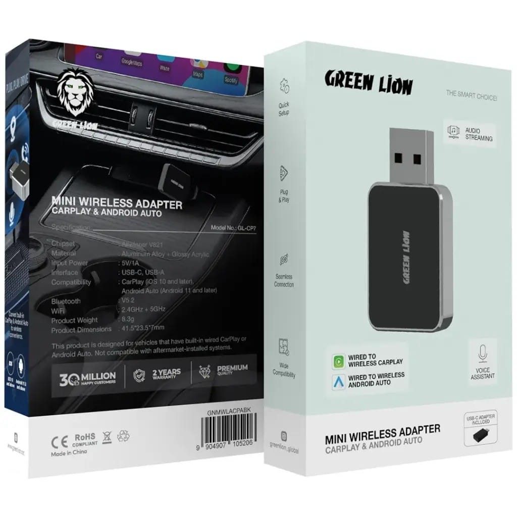 Green Lion Mini Wireless Adapter – CarPlay & Android Auto – Adaptateur Sans Fil Green Lion Mini Wireless Adapter – CarPlay & Android Auto – Adaptateur Sans Fil