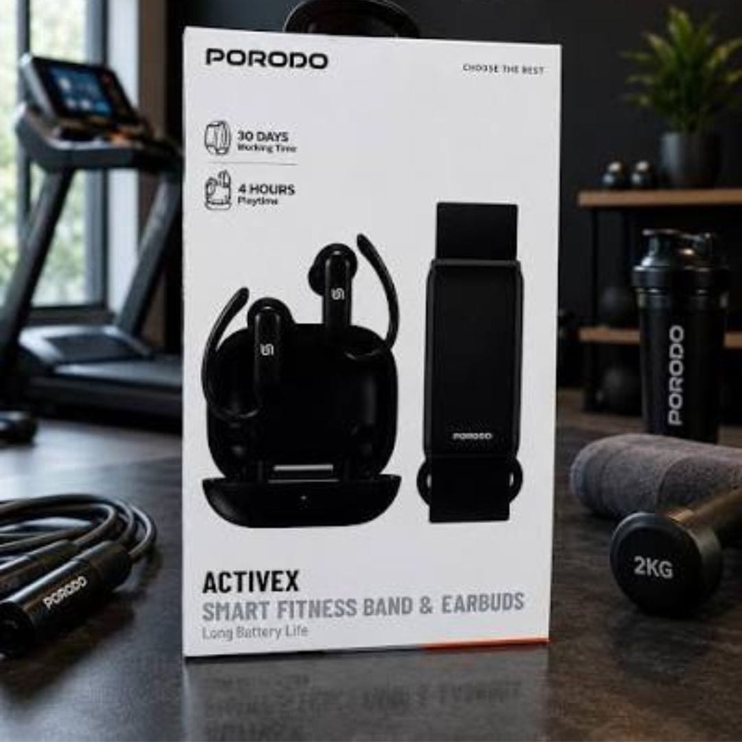 Porodo ActiveX - Pack 2en1 Bracelet Connecté + Écouteurs Bluetooth 6.0 | IP68 | 30 jours d'Autonomie Porodo ActiveX - Pack 2en1 Bracelet Connecté + Écouteurs Bluetooth 6.0 | IP68 | 30 jours d'Autonomie – Image 2