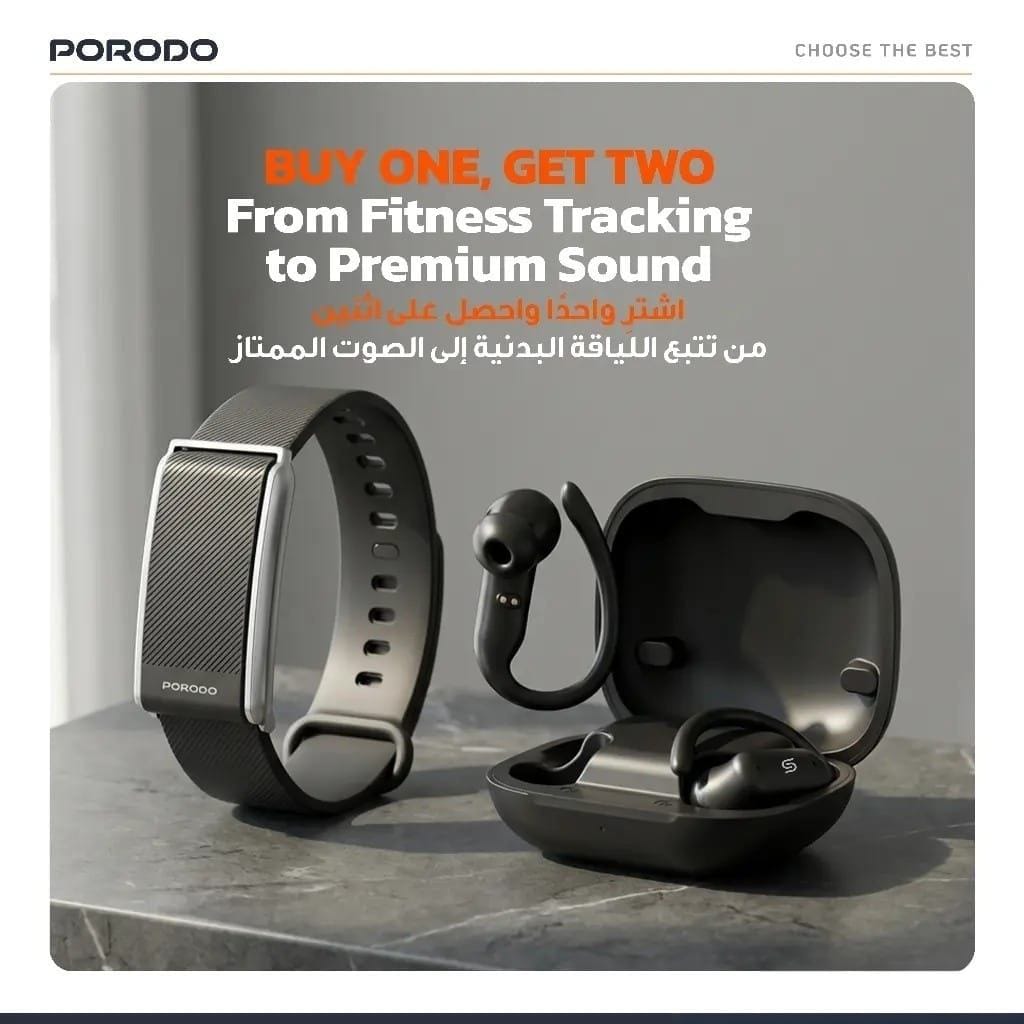 Porodo ActiveX - Pack 2en1 Bracelet Connecté + Écouteurs Bluetooth 6.0 | IP68 | 30 jours d'Autonomie Porodo ActiveX - Pack 2en1 Bracelet Connecté + Écouteurs Bluetooth 6.0 | IP68 | 30 jours d'Autonomie – Image 3