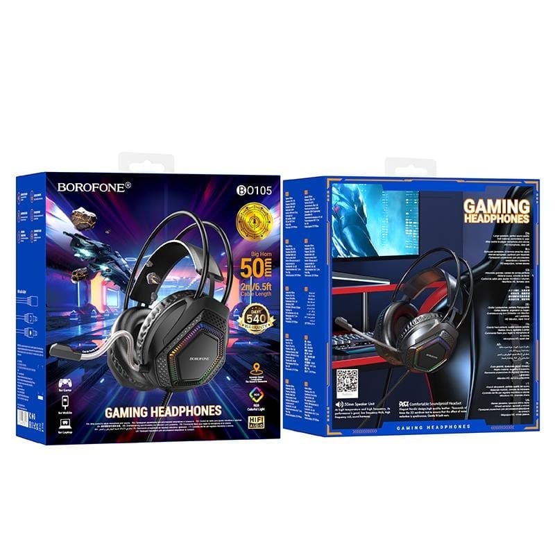 Borofone BO105 Thunder – Casque Gaming | RGB | Microphone | USB + Jack 3,5 mm Borofone BO105 Thunder – Casque Gaming | RGB | Microphone | USB + Jack 3,5 mm