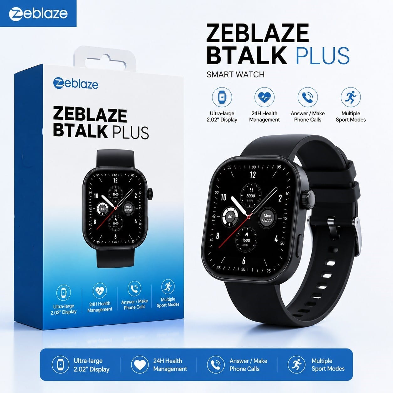 Zeblaze Btalk Plus – Smartwatch HD 2,03" avec Appels Bluetooth et IP68 Zeblaze Btalk Plus – Smartwatch HD 2,03" avec Appels Bluetooth et IP68