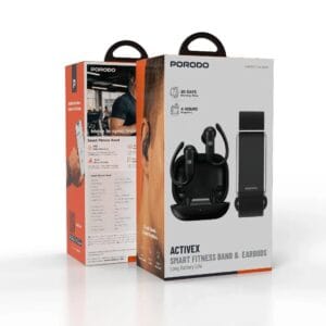 Porodo ActiveX - Pack 2en1 Bracelet Connecté + Écouteurs Bluetooth 6.0 | IP68 | 30 jours d'Autonomie