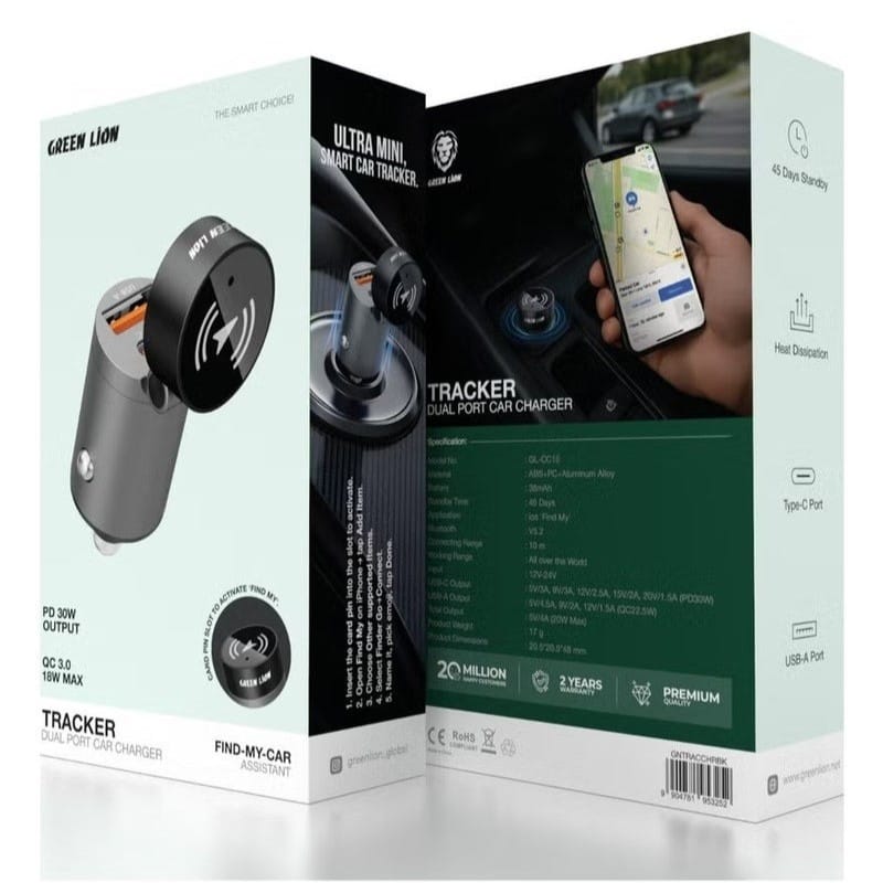 Green Lion Tracker – Chargeur de Voiture Double Port PD 30W + QC 22.5W avec Traceur Bluetooth Green Lion Tracker – Chargeur de Voiture Double Port PD 30W + QC 22.5W avec Traceur Bluetooth – Image 2