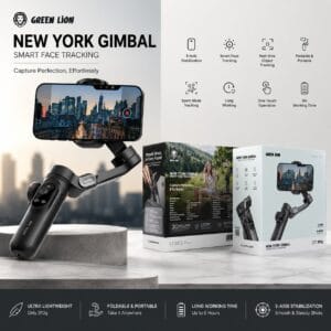 Green Lion New York Gimbal – Stabilisateur Smartphone 3 Axes avec Suivi Intelligent du Visage