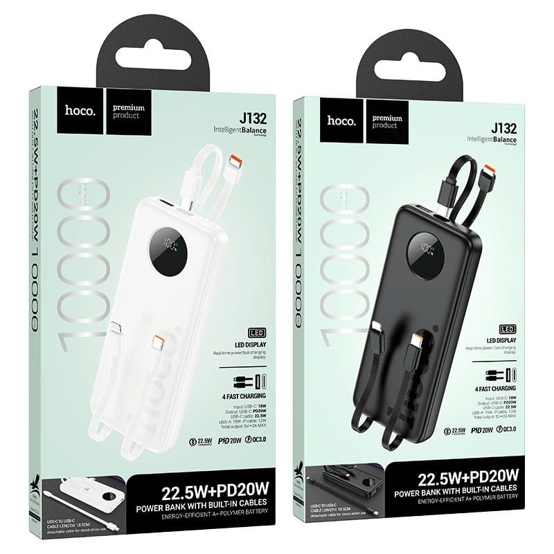 HOCO J132 Sabio – Power Bank 10000mAh Charge Rapide 22,5W | PD20W | Cables Intégrés HOCO J132 Sabio – Power Bank 10000mAh Charge Rapide 22,5W | PD20W | Cables Intégrés