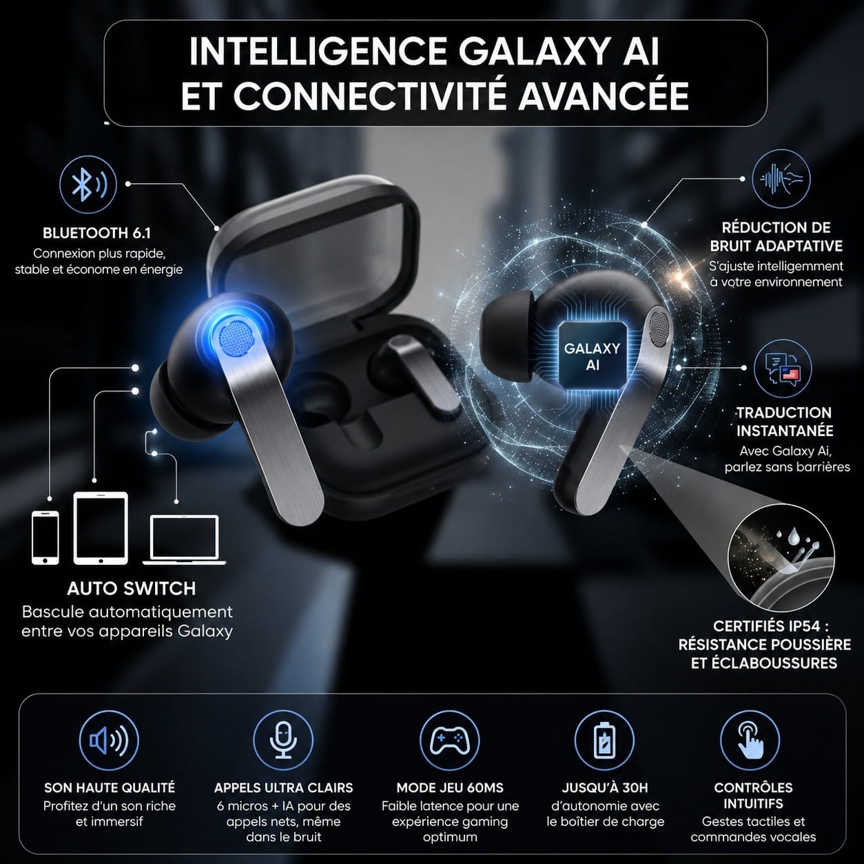 Samsung Galaxy Buds4 – Écouteurs Bluetooth 6.1 avec ANC Adaptatif & Galaxy AI Samsung Galaxy Buds4 – Écouteurs Bluetooth 6.1 avec ANC Adaptatif & Galaxy AI – Image 16