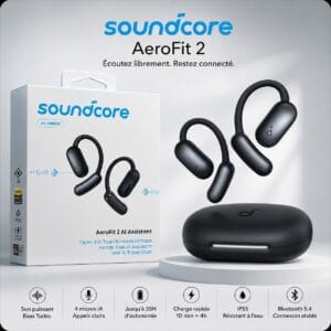 Anker Soundcore AeroFit 2 – Écouteurs Bluetooth 5.4 | LDAC | Traduction IA | 4 Micros IA