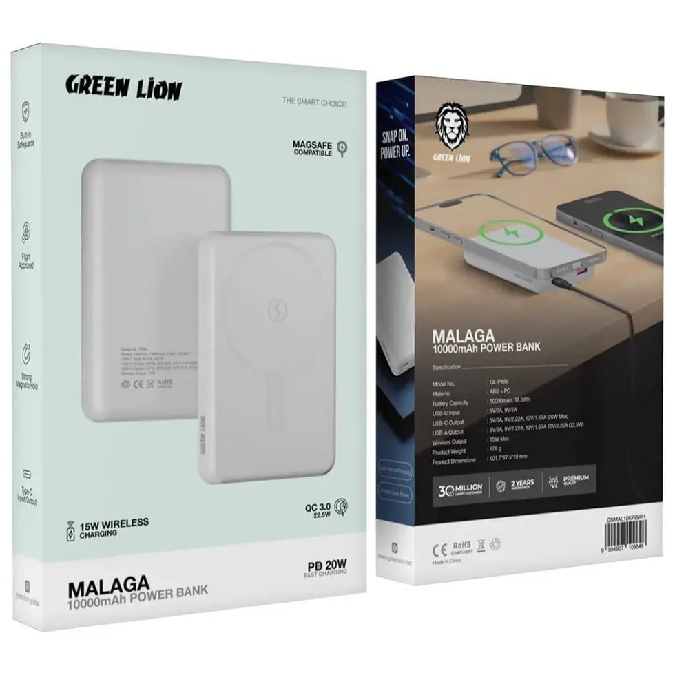 Green Lion Malaga – Power Bank MagSafe 10000mAh avec PD20W & QC3.0 Green Lion Malaga – Power Bank MagSafe 10000mAh avec PD20W & QC3.0 – Image 6