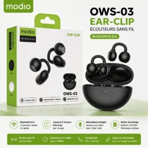 Modio OWS-03 – Écouteurs Bluetooth 6.0 à Clip avec 5h d’Autonomie