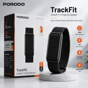 Porodo TrackFit – Bracelet Connecté Smart Fitness | Bluetooth 5.4 | 30j d'Autonomie | IP68