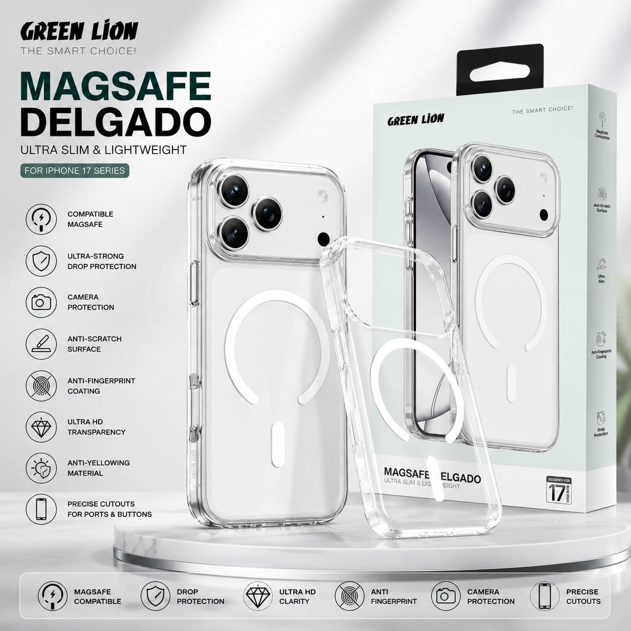 Green Lion Delgado MagSafe – Coque Ultra HD Anti-Jaunissement pour iPhone 17 Pro Max Green Lion Delgado MagSafe – Coque Ultra HD Anti-Jaunissement pour iPhone 17 Pro Max