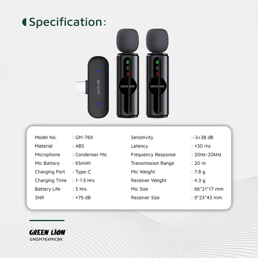 Green Lion GM-76X – Double Microphone avec Réduction du Bruit 3 Niveaux & Captation 360° Green Lion GM-76X – Double Microphone avec Réduction du Bruit 3 Niveaux & Captation 360° – Image 6