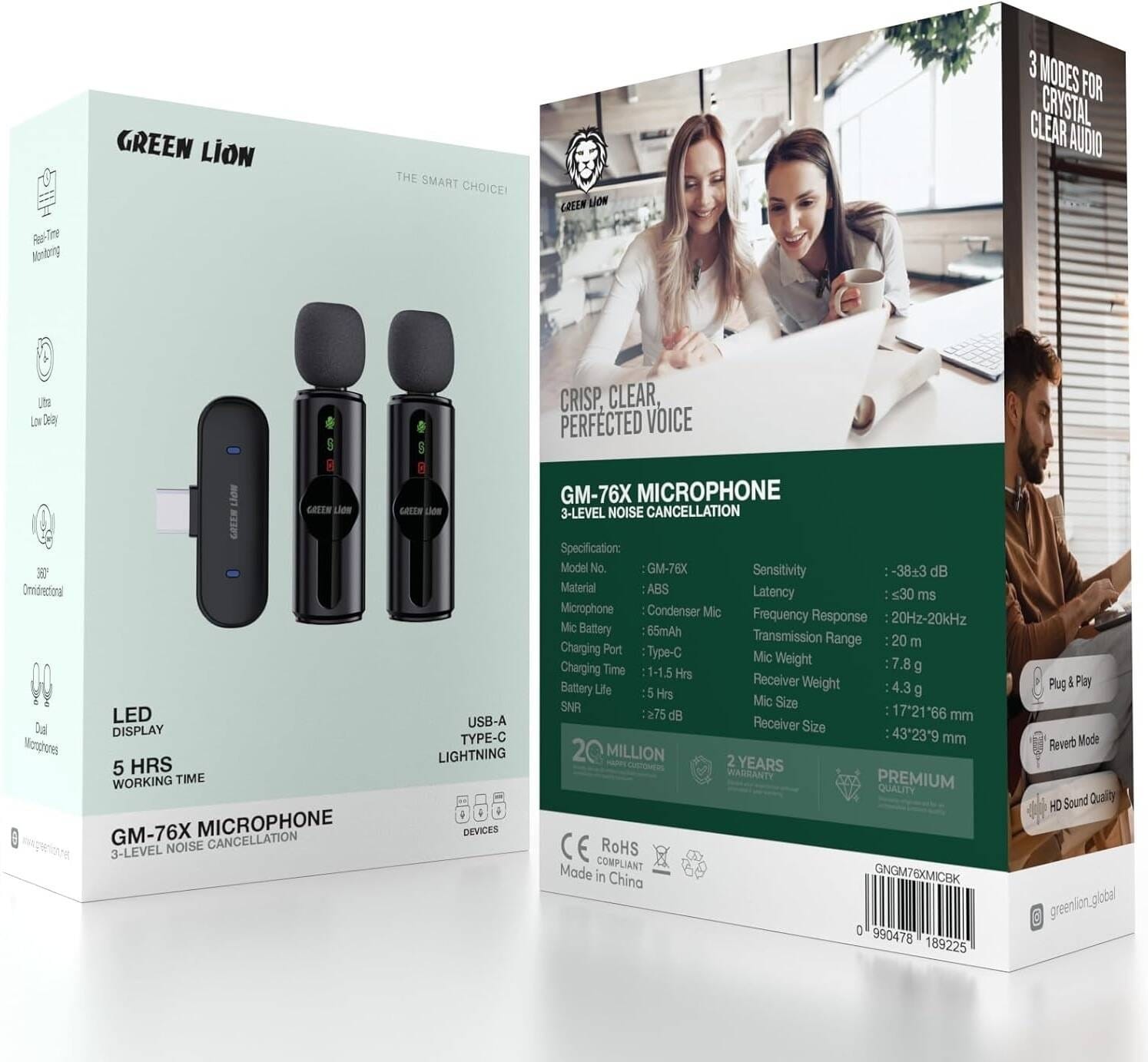 Green Lion GM-76X – Double Microphone avec Réduction du Bruit 3 Niveaux & Captation 360° Green Lion GM-76X – Double Microphone avec Réduction du Bruit 3 Niveaux & Captation 360°