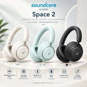 Anker Soundcore Space 2 – Casque Bluetooth avec ANC Adaptatif & Audio Hi-Res